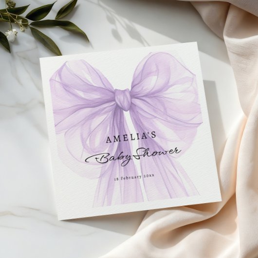 Lavender Tulle Bow Elegant Baby Shower スタンダードカクテルナプキン