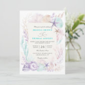 Lavender Turquoise Ocean Chic QR Code Wedding 招待状 (スタンド正面)