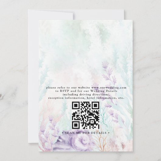 Lavender Turquoise Ocean Chic QR Code Wedding 招待状 (裏面)