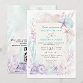 Lavender Turquoise Ocean Chic QR Code Wedding 招待状 (正面/裏面)