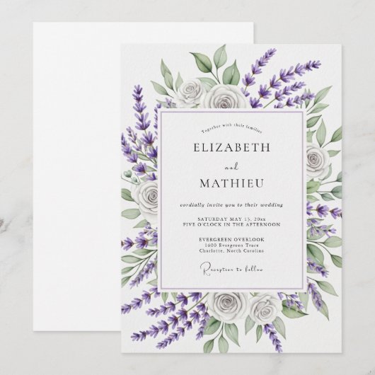 Lavender Verdant Spring Wedding 招待状 (正面/裏面)