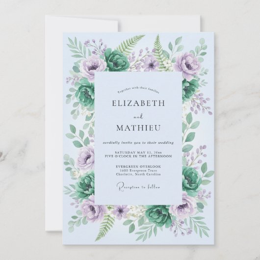 Lavender Verdant Woodland Wedding 招待状 (正面)