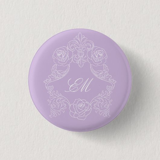 Lavender Victorian Crest Wedding Monogram 缶バッジ (正面)