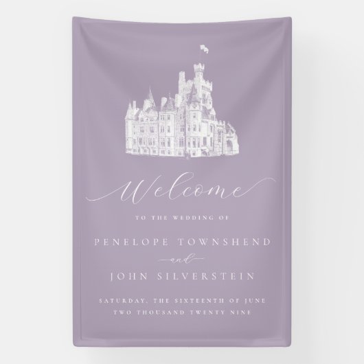Lavender Vintage Castle Wedding Welcome 横断幕 (縦)