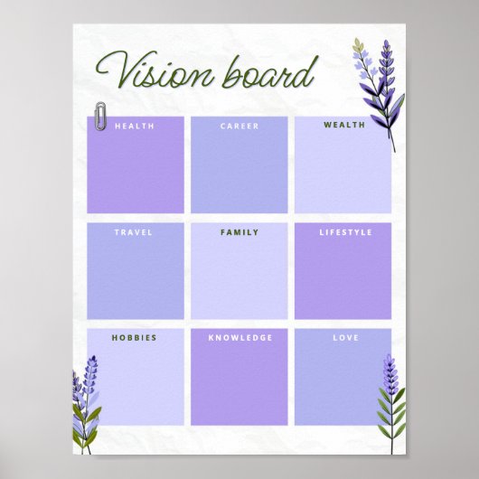 Lavender Vision Board | Goal Planner Worksheet ポスター (正面)