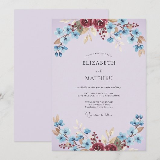 Lavender Vivid Spring Wedding 招待状 (正面/裏面)