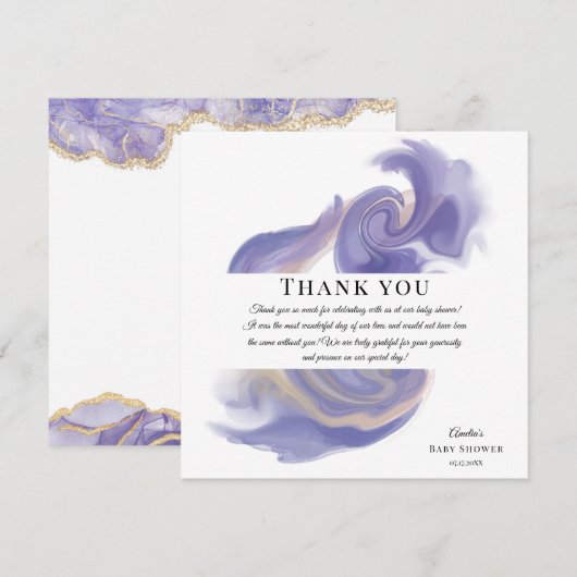 Lavender Watercolor Abstract Baby Shower サンキューカード (正面/裏面)