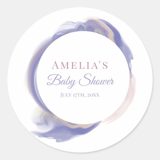 Lavender Watercolor Abstract Baby Shower ラウンドシール (正面)