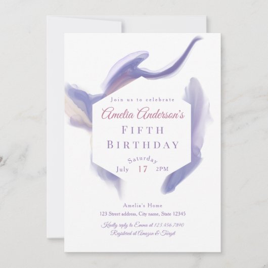 Lavender Watercolor Abstract Birthday Invitation 招待状 (正面)