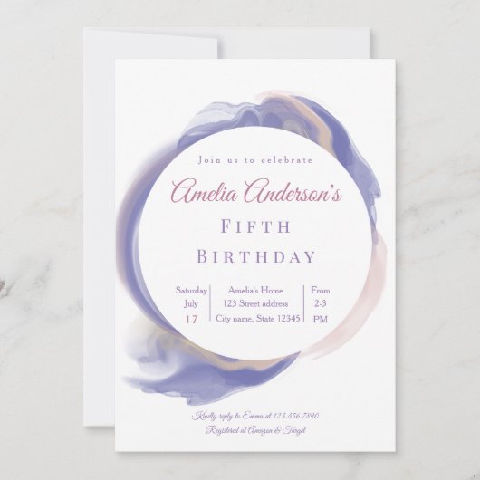 Lavender Watercolor Abstract Birthday Invitation 招待状 (正面)