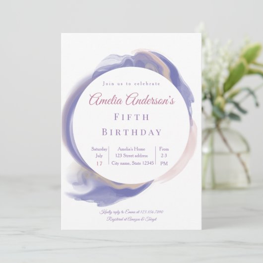 Lavender Watercolor Abstract Birthday Invitation 招待状 (スタンド正面)