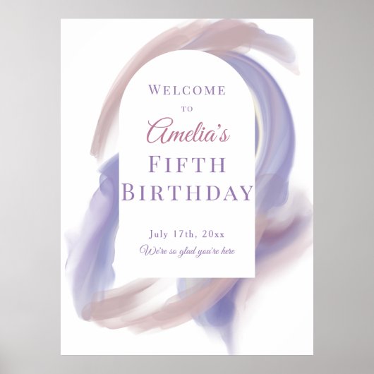 Lavender Watercolor Abstract Birthday Welcome Post ポスター (正面)