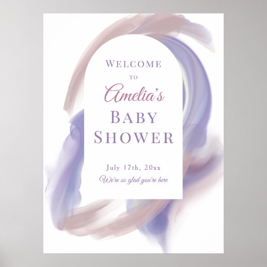 Lavender Watercolor Abstract Welcome Poster ポスター (正面)
