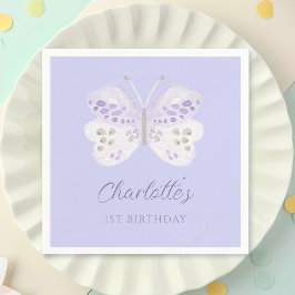  Lavender Watercolor Butterfly 1st Birthday Party スタンダードカクテルナプキン