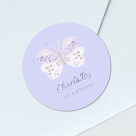 Lavender Watercolor Butterfly 1st Birthday Party ラウンドシール