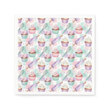 Lavender Watercolor Cupcake Pink Green Checkered 