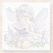 Lavender Watercolor Fairy Reading Book ガラスコースター (裏面)