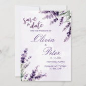 Lavender Watercolor Floral Save the Date 招待状 (正面)