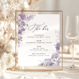Lavender Watercolor Floral Wedding Bar Menu 台座サイン