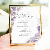 Lavender Watercolor Floral Wedding Bar Menu 台座サイン