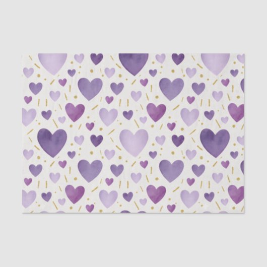 Lavender Watercolor Hearts with Gold Sparkle 薄葉紙 (正面)