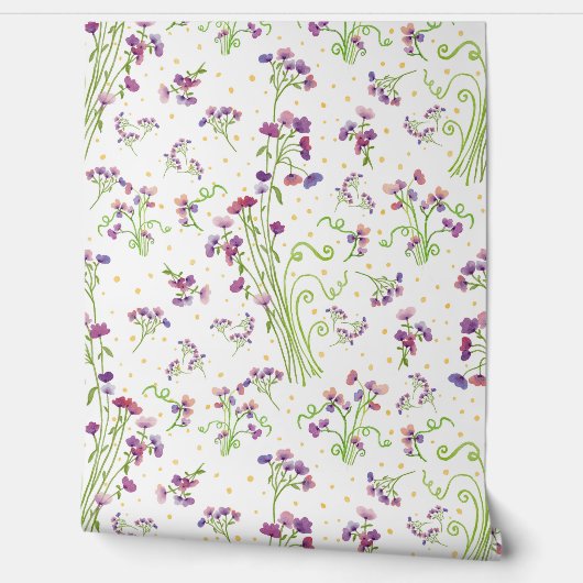 Lavender Watercolor Pattern Floral Art Print 壁紙 (ほどく)