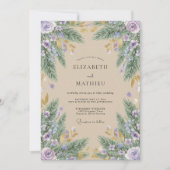 Lavender Watercolor Pine Rustic Wedding 招待状 (正面)
