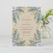 Lavender Watercolor Pine Rustic Wedding 招待状 (スタンド正面)