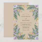 Lavender Watercolor Pine Rustic Wedding 招待状 (正面/裏面)