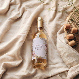 Lavender Watercolor Wildflower Bridal Shower ワインラベル