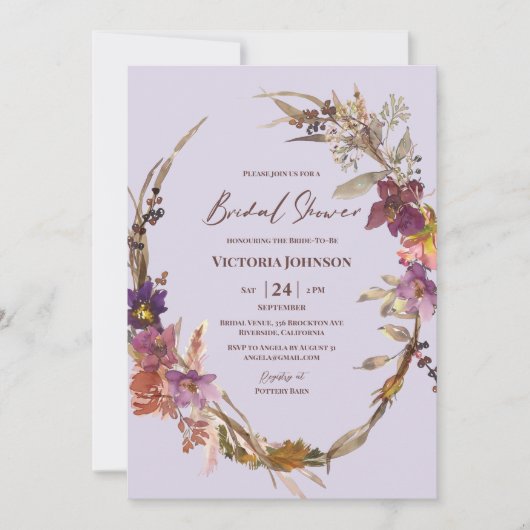 Lavender Watercolor Wildflower Invitation 招待状 (正面)