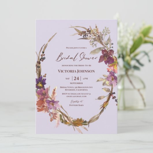 Lavender Watercolor Wildflower Invitation 招待状 (スタンド正面)