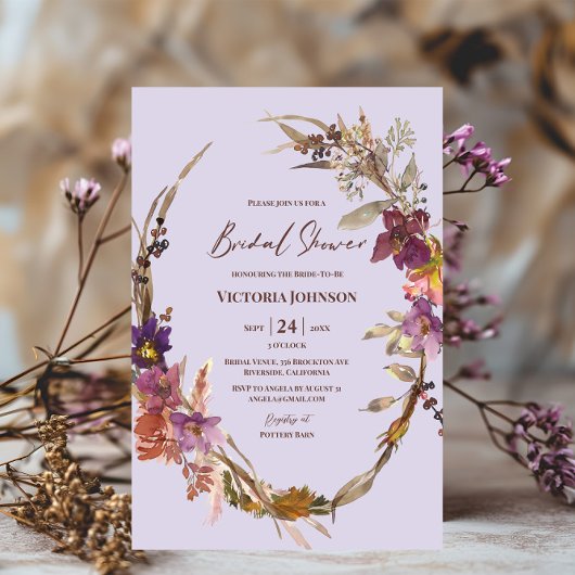 Lavender Watercolor Wildflower Invitation 招待状