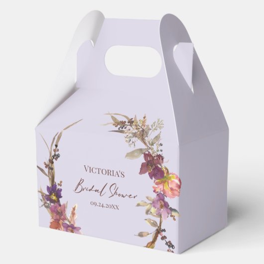 Lavender Watercolor Wildflower Wreath Favor Box フェイバーボックス (正面)