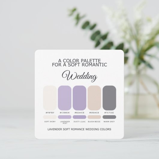 Lavender Wedding Color Palette Card 招待状 (スタンド正面)