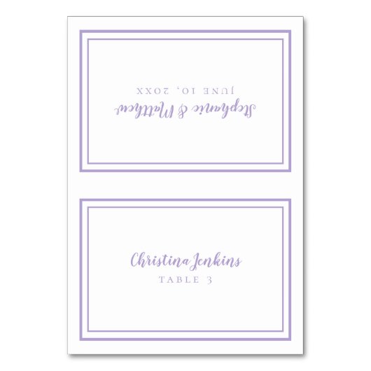 Lavender Wedding Custom Guest Place Card テーブルナンバー (正面)