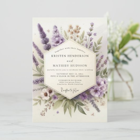 Lavender Whispering Flora Wedding 招待状 (スタンド正面)