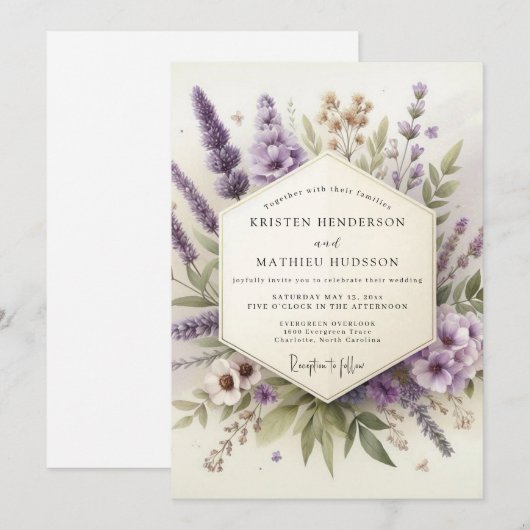 Lavender Whispering Flora Wedding 招待状 (正面/裏面)