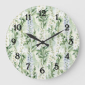 Lavender White Delphinium Flowers   ラージ壁時計 (正面)