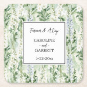 Lavender White Delphinium Flowers Bridal Wedding スクエアペーパーコースター (正面)