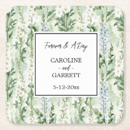 Lavender White Delphinium Flowers Bridal Wedding スクエアペーパーコースター