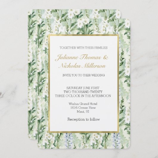 Lavender White Delphinium Flowers Wedding 招待状 (正面/裏面)