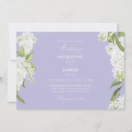 Lavender White Hydrangeas Wedding  招待状 (正面)