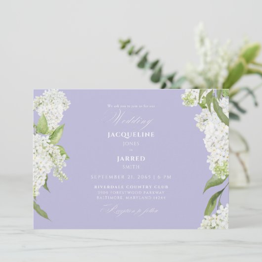 Lavender White Hydrangeas Wedding  招待状 (スタンド正面)