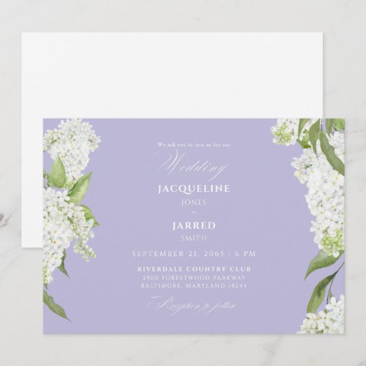 Lavender White Hydrangeas Wedding  招待状 (正面/裏面)