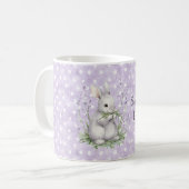 Lavender White Polka Dots Bunny Rabbit Love コーヒーマグカップ (正面左)