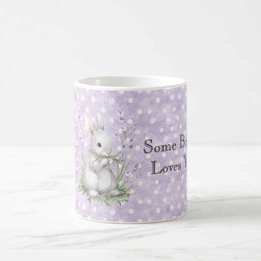 Lavender White Polka Dots Bunny Rabbit Love コーヒーマグカップ (中央)