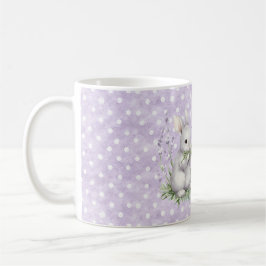 Lavender White Polka Dots Bunny Rabbit Love コーヒーマグカップ