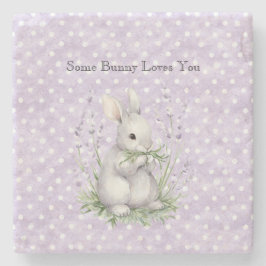Lavender White Polka Dots Bunny Rabbit Love ストーンコースター