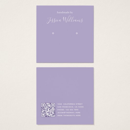 Lavender White Script QR Code Earring Display Card (正面&裏面)